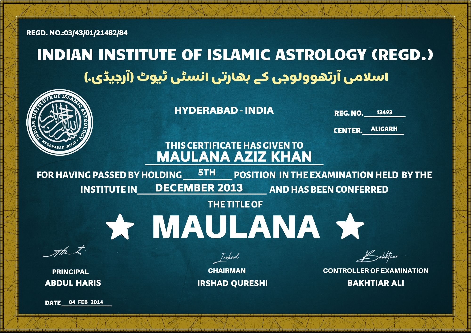 Certified Spiritual Astrologer - Maulana Aziz Khan